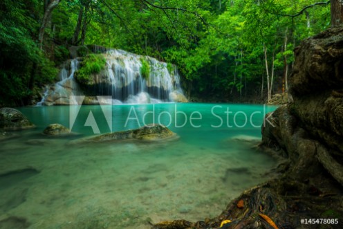 Bild på Beautiful and Breathtaking green waterfall Erawans waterfall Located Kanchanaburi Province Thailand